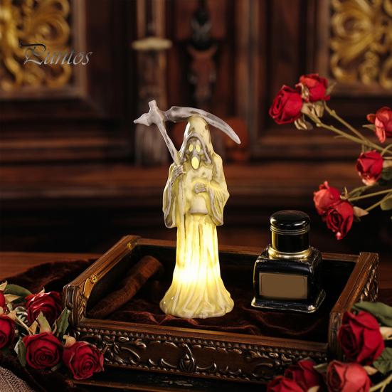 Dark Shape Halloween Decor Scythe Night Light, Grim Reaper LED Desktop Light Decor, Warm Glow Ornament for Spooky Party Home