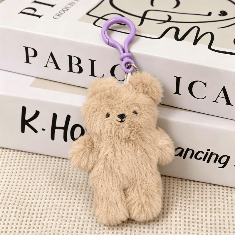 Cute Fluffy Bear Bunny Plush Keychain Soft Cartoon Animal Doll Pendant for Backpack Handbag Decor Kids Birthday Gift