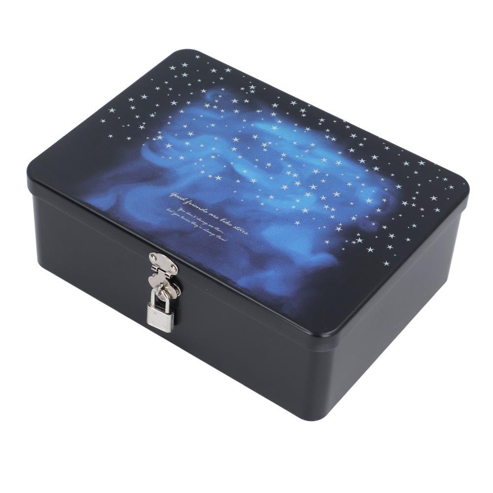 4pcs Padlock Metal Jewelry Case Starry Rectangular Tin Box Jewelry Box With Lock For Necklaces