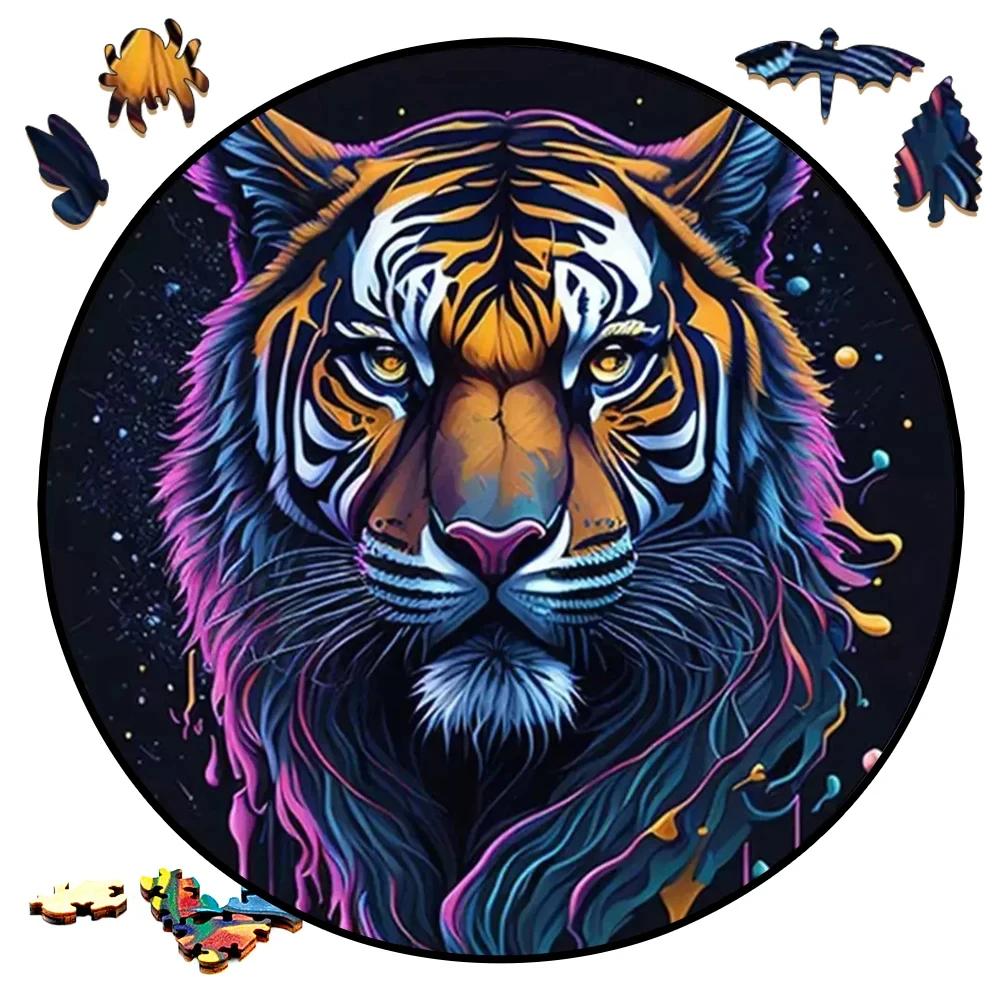 3D Vision Tiger Wooden Puzzles For Adults And Kids, Brightly Colored Unique Shaped Animal Wood Puzzles Toys Christmas Gift
