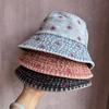 Summer Sun Shade Bucket Hat With Cotton Denim Material And Embroidered Cartoon For Women