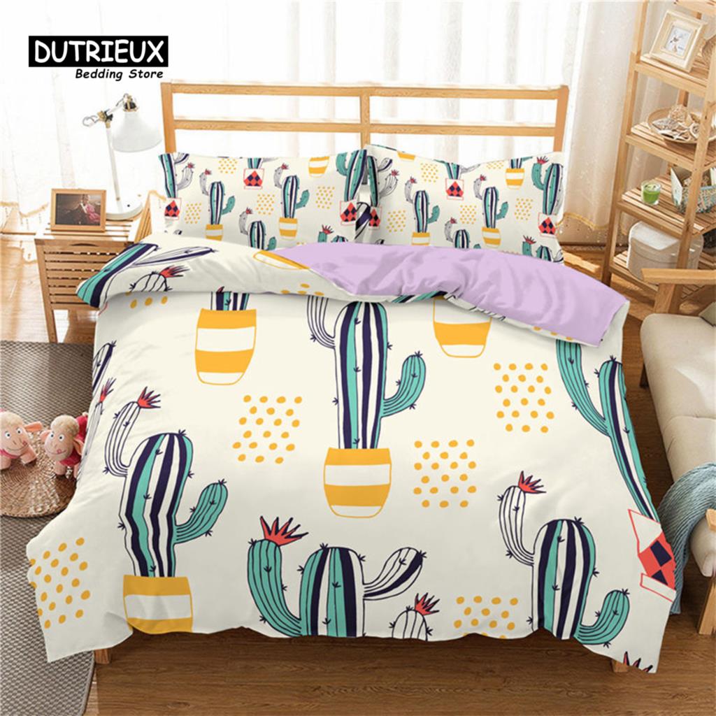Comforter Cartoon Cactus Tropical Botany Garden Plants 3D Print Bedding Set Succulents Microfiber Comforter