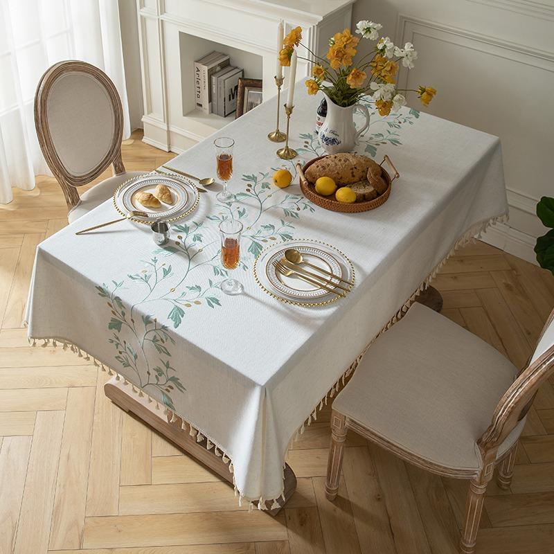 Linen Cotton Blend Rectangular Tablecloth Modern Simple Fringed Tea Table Cover Fresh Style