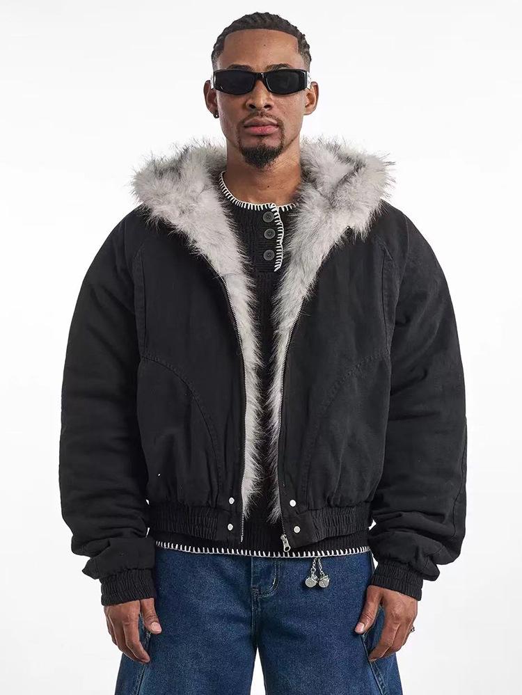 Jaqueta Cardigan de Algodão Grossa Masculina com Estampa de Águia Europeia & Americana - Corte Solto