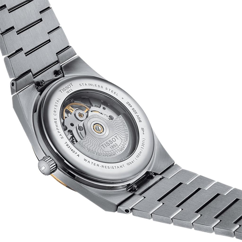 Tissot PRX 40mm Powermatic 80 18K Solid Yellow Gold Bezel Silver Dial Stainless Steel Bracelet Men's Watch (T931.407.41.031.01)