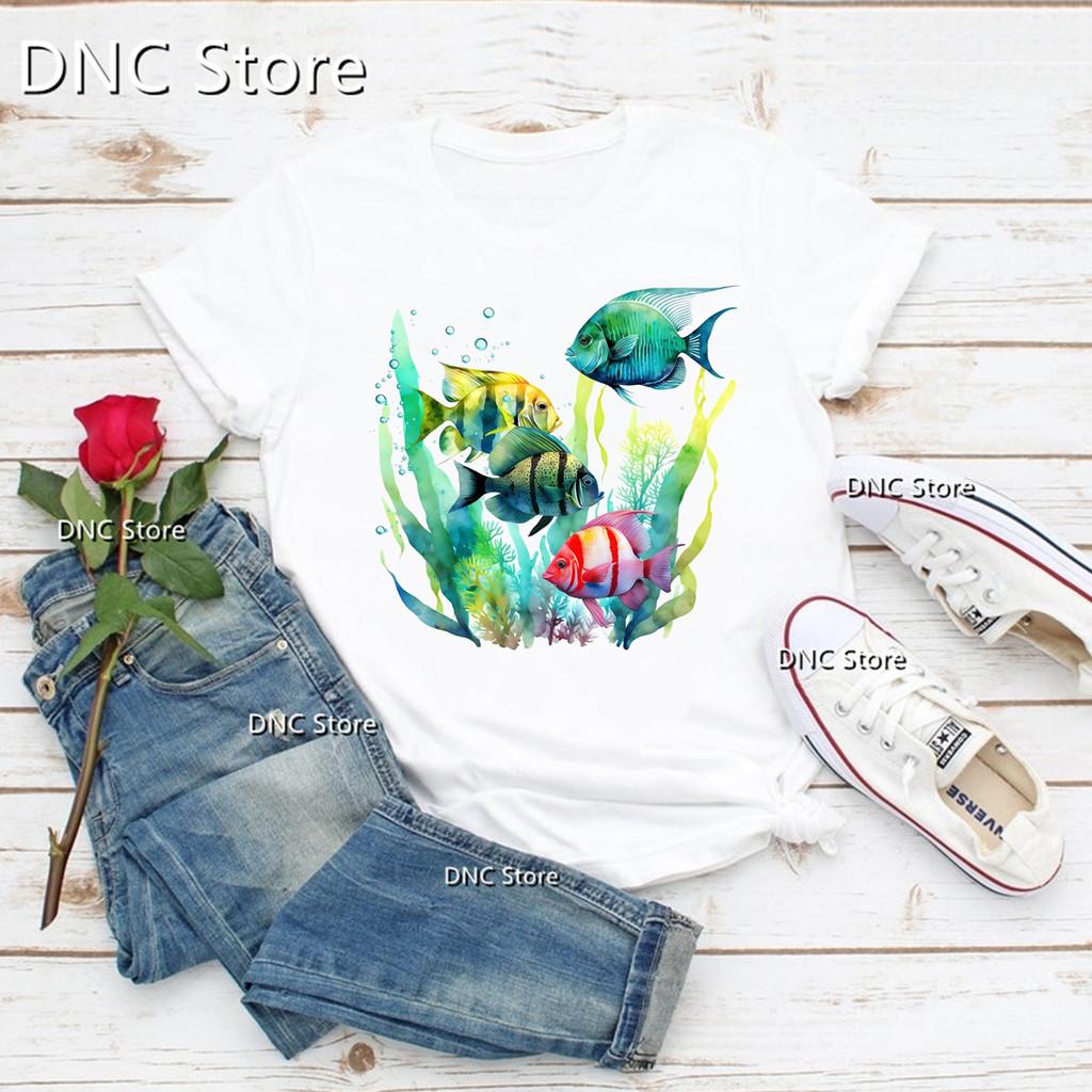 Newly Arrived Women'S T-Shirt Funny Marine Life dolphin Cartoon Print Tshirt Fashion 90s Tshirts Summer Femme T Shirt Tops