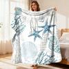 Ocean Theme Flannel Blanket Blue Starfish Seashells Pattern Soft And Cozy All-Season Throw Perfect for Couch Sofa Marine Life Deco
