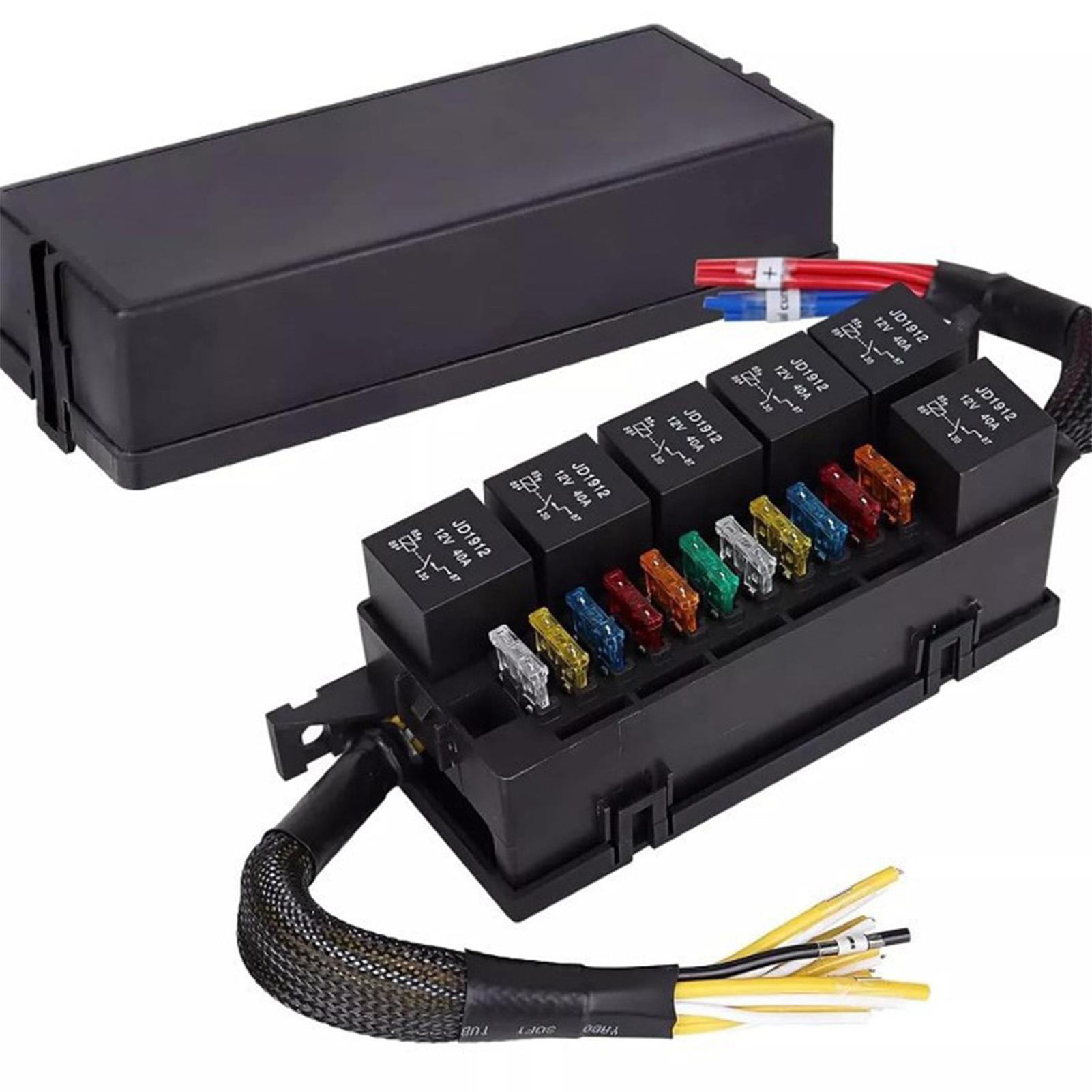 12V Fuse Block Fuse Relay Box Block 11 Way Waterproof 4pin Fuse Block and 6 Slot Relay Panel For Universal Vehicles Car чёрный