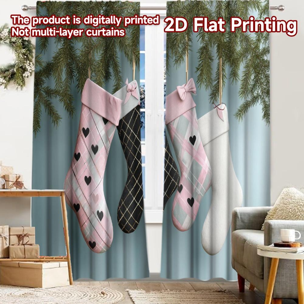 

2pcs, 2D FLAT PRINTING Curtains (Without Rod) Festive Stockings Christmas Festival Minimalist Curtains Versatile Polyester 52.50 × 116.00 cm 2 pcs