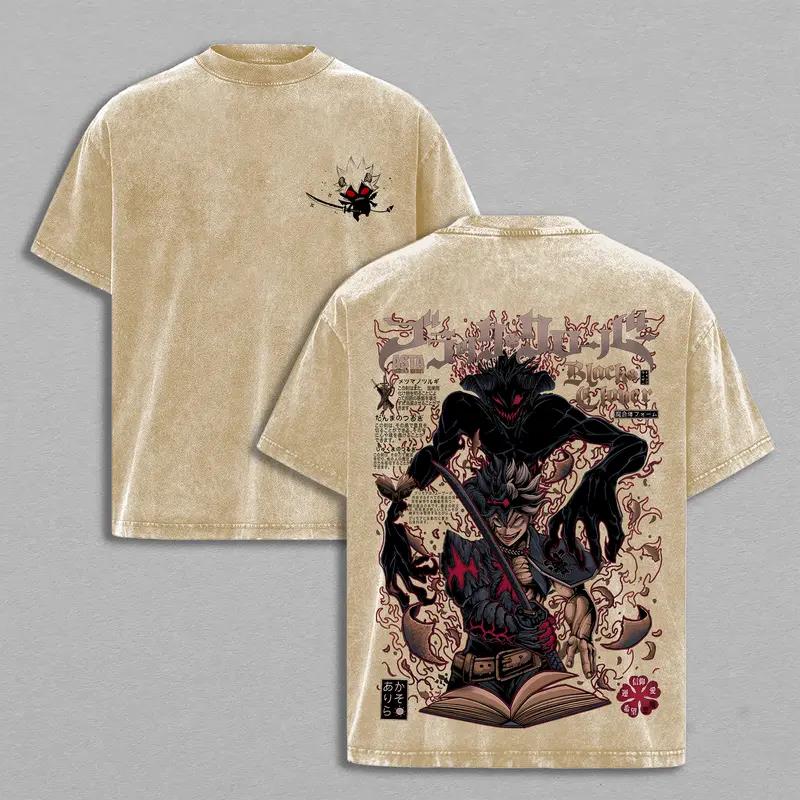 Asta Black Clover T-shirt for Men Women Clothing Manga Graphic Short Sleeve Tees Tops Vintage Washed Oversized Cotton T Shirt
