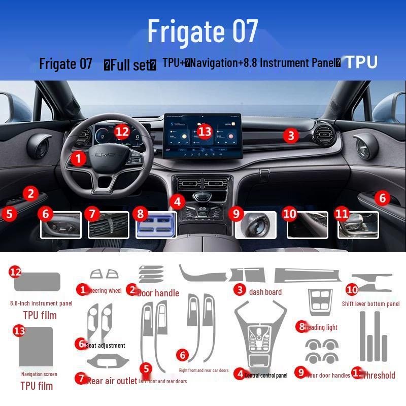 BYD Frigate 07 Interior Protection Film for Console, Dashboard & Gear Shift