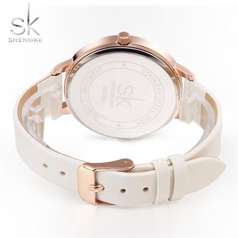 Shengke SK Top Watches Women Brand Leather Quartz Wristwatches Luxury Design Clock for Ladies Charm Flowers Dial Montre Femme