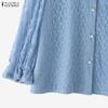 ZANZEA Women Casual Stand Collar 3/4 Sleeve Patchwork Lace Blouse