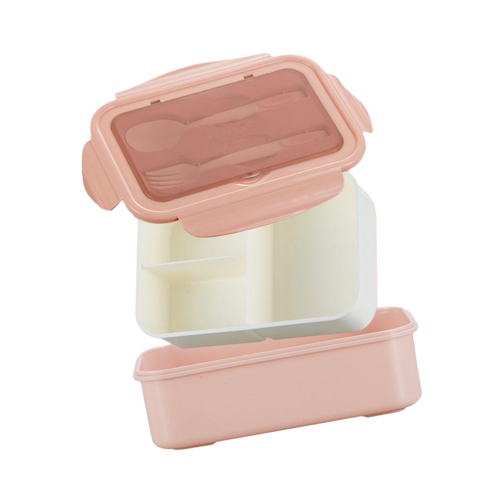 1400ML Plastic Lunch Box With Fork and Spoon 3 Compartment Single-layer proof Reusable Crisper Portable Sealed Box for Adults Kids Home Scho