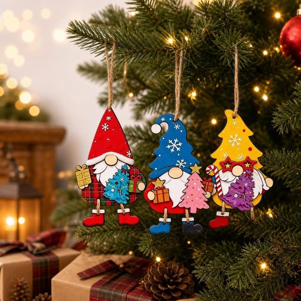 3 Pcs 2D Flat Christmas Tree Ornaments Wooden Christmas Decor Xmas Hanging Pendant Christmas Tree