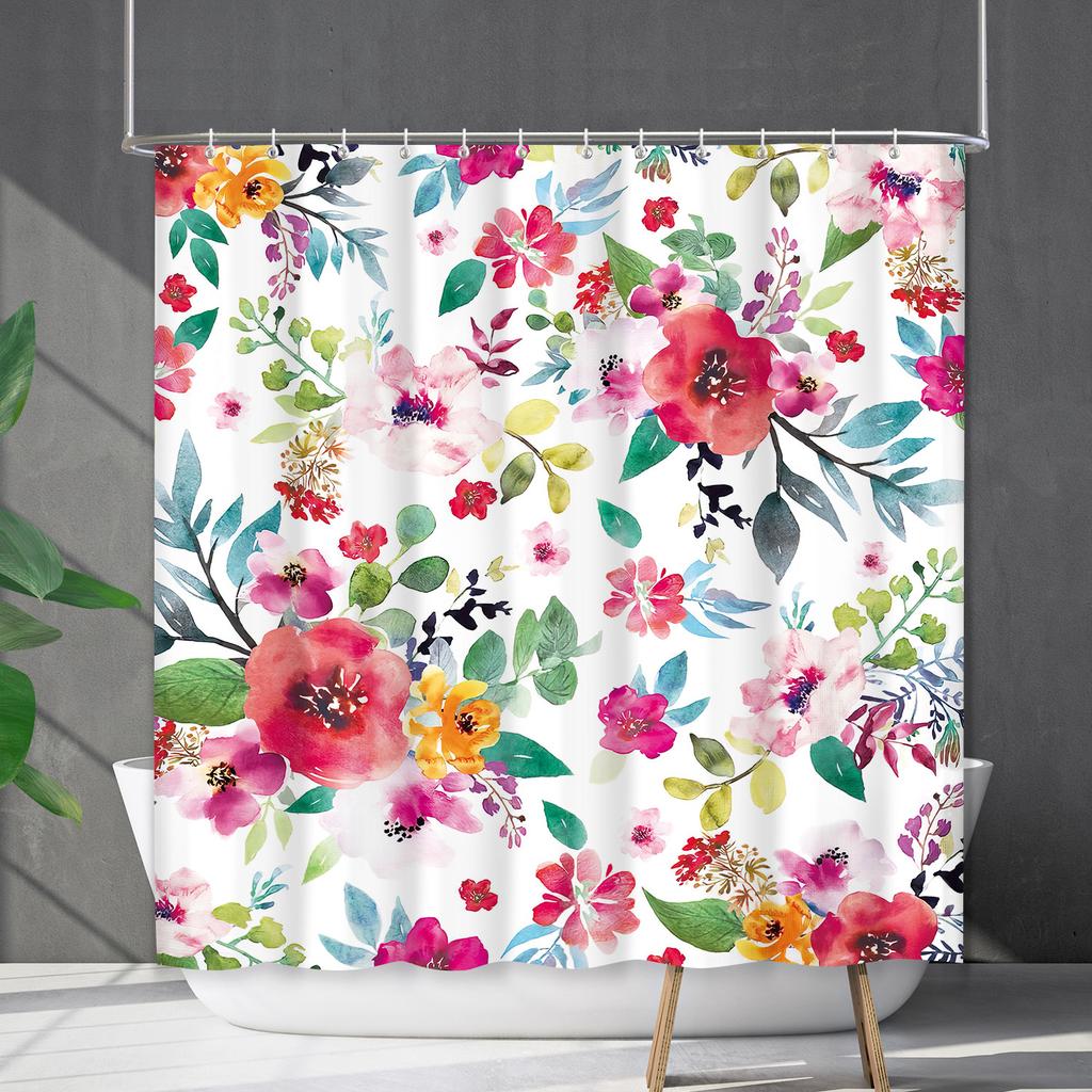 Shower Curtain Waterproof And Mildew-Proof 3D Digital Printing Plant Flower Plant Shower Curtain Bathroom Partition