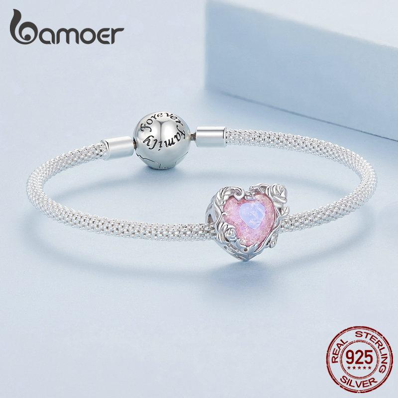 BAMOER 925 Sterling Silver Spiraling Crystal Rose Charms Bead pour femmes Bracelet en argent original Bijoux fins