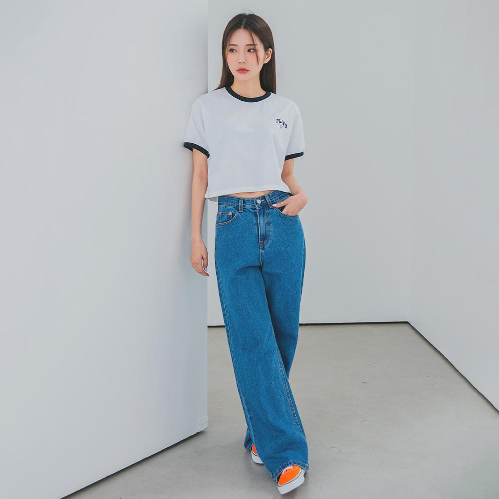 ALVINCLO [Women'S] Plano Color Block Crop Short Sleeve Tee Ast4877 (3 Colors)