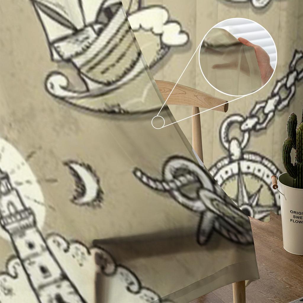 Ilustracje o tematyce podróży morskich w stylu tatuażu Szyfonowe Przezroczyste Zasłony Salon Sypialnia Okno Woale Tiulowa Zasłona