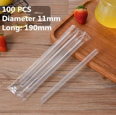100pc/lot 1.2 cm big Disposable bubble tea straw milk tea milk juice plastic transparent 19/23cm Tea Fruit Drink Straws