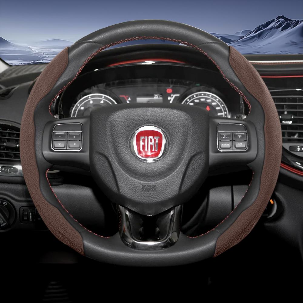 zkfan8 Suitable for Fiat Sports Suede Steering Wheel Cover, Split Snap-On Type, Non-Slip and Durable, for Models Such as 500 Panda Pandina Tipo Egea