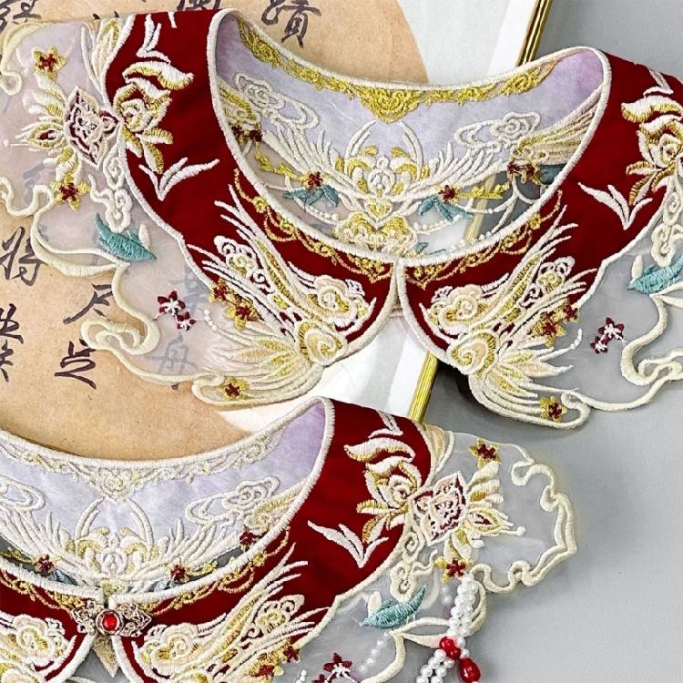 Floral Laple Shawl for Lady Girl Shawl Collar Pearls Studded Embroidered Collar