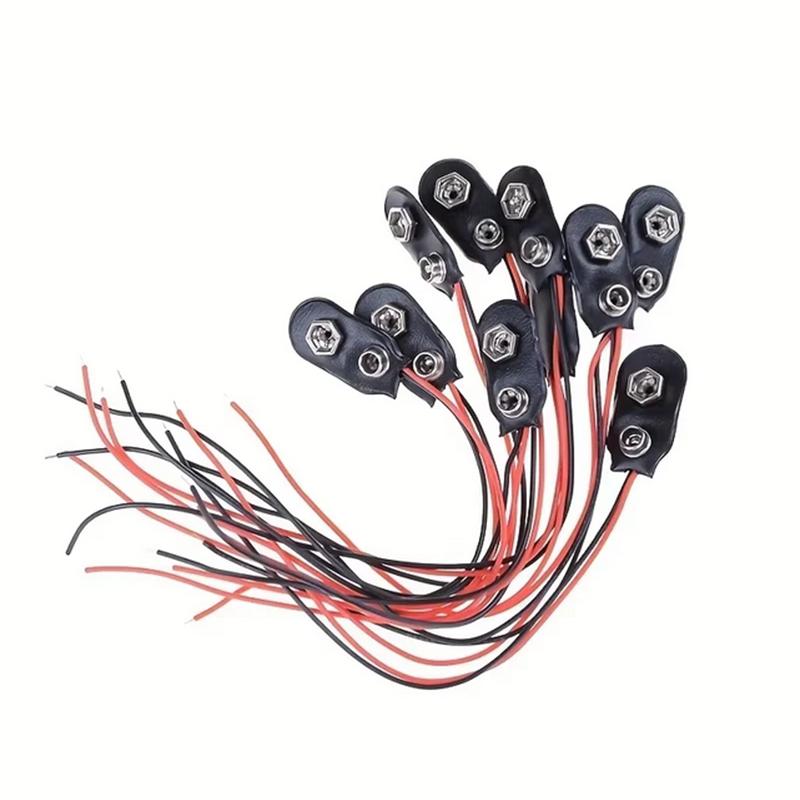 10pcs 9V Battery Clips Black Red 2Wired Cable Connection Connector Buckle 9 Volt Battery Clip Connector Battery Holder