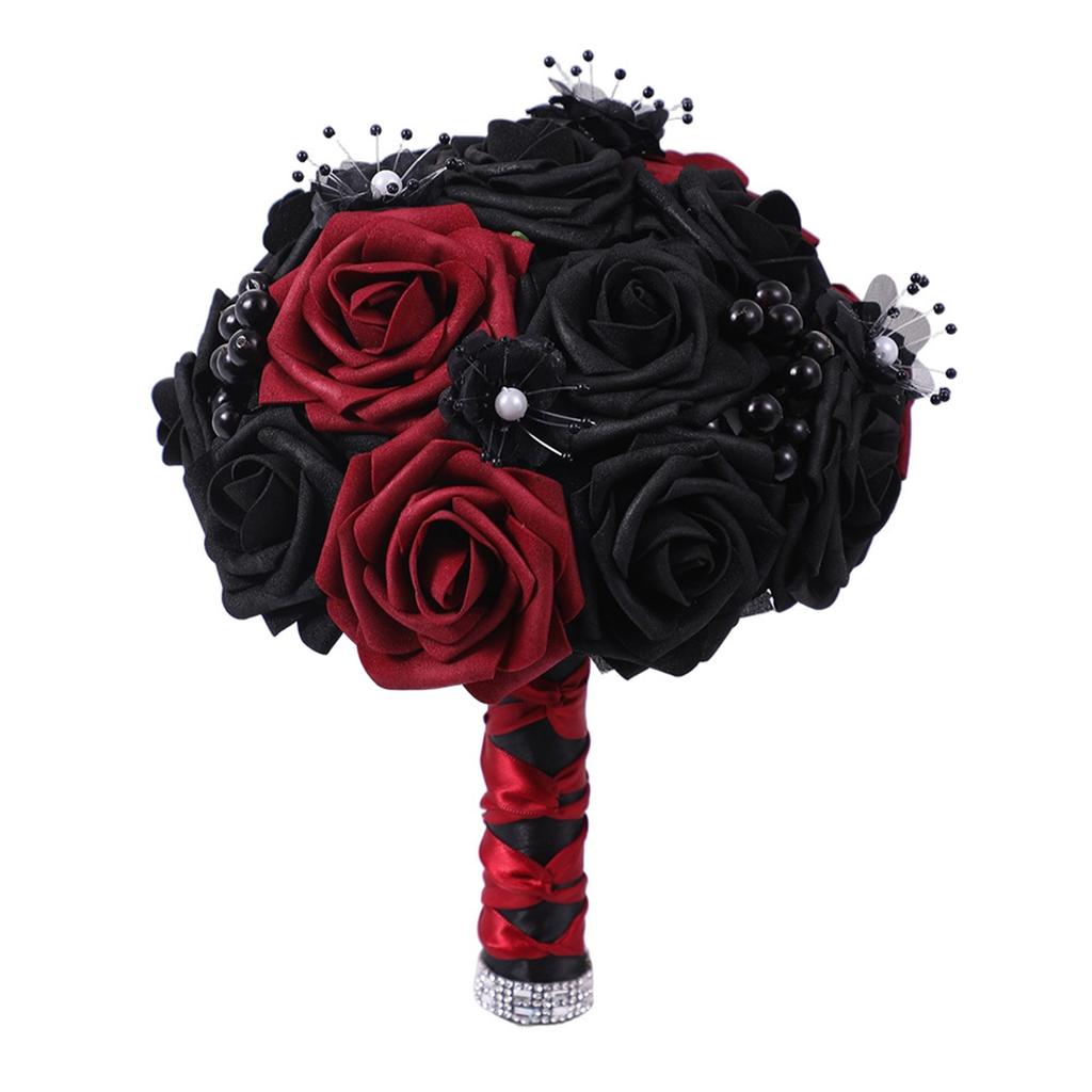 Black Rose Bouquet Dark Romance Artificial Flower Arrangement for Gothic Wedding Halloween Bridal Decorations