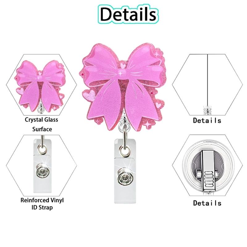 Bowknot Badges Holder with Swivel Alligator Clip for Nurse Doctor Student Teacher Office WorksRetractable Badges Reels