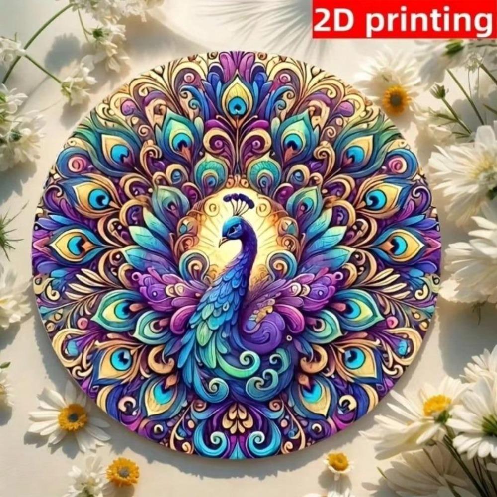 Iron Wall Art Metal Peacock Sign Home Decor Colorful Tail Print