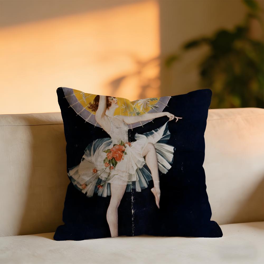 Retro Illustration Cushion Cover Cozy Velvet Throw PillowSoft Warm Cushion For Sofa Bed