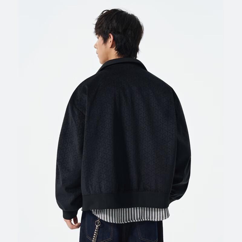 FengXun Men's Stand Collar Jacquard Corduroy Jacket