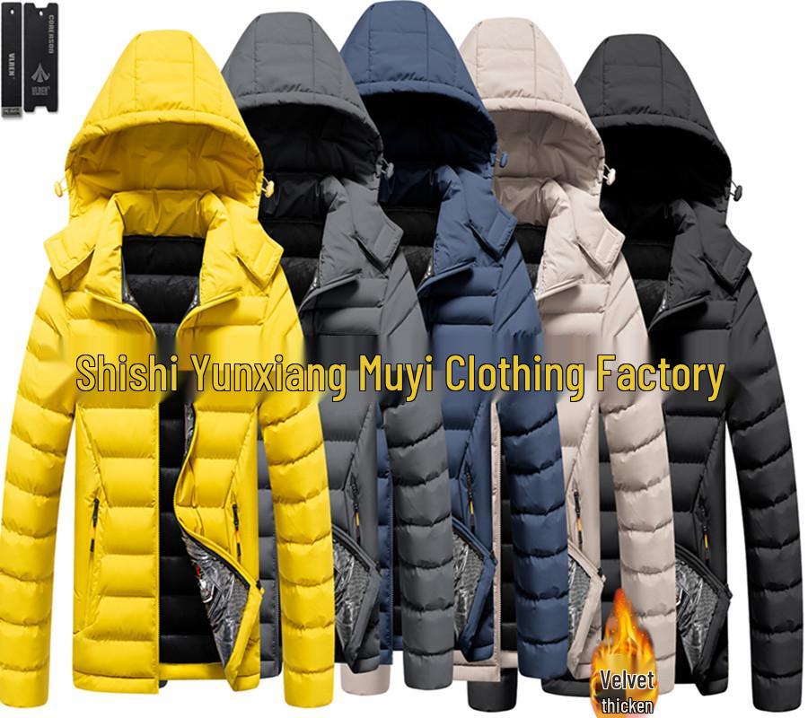 2024 Men's Winter Cotton Jacket: Youth Fashion Print, Warm Stand-up Collar