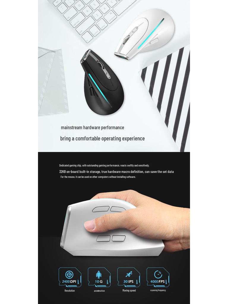 ZELOTES Master F36 Vertical Ergonomic Mouse: Three-Mode Bluetooth, Rechargeable, Programmable