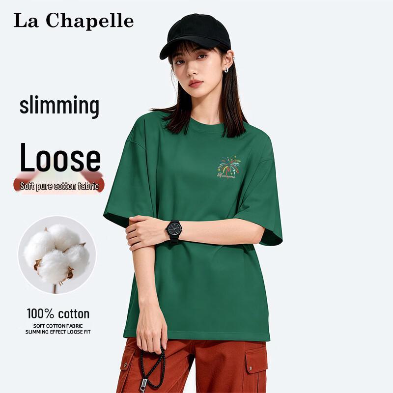 La Chapelle Women's Pure Cotton Loose Fit Short Sleeve Round Neck T-Shirt