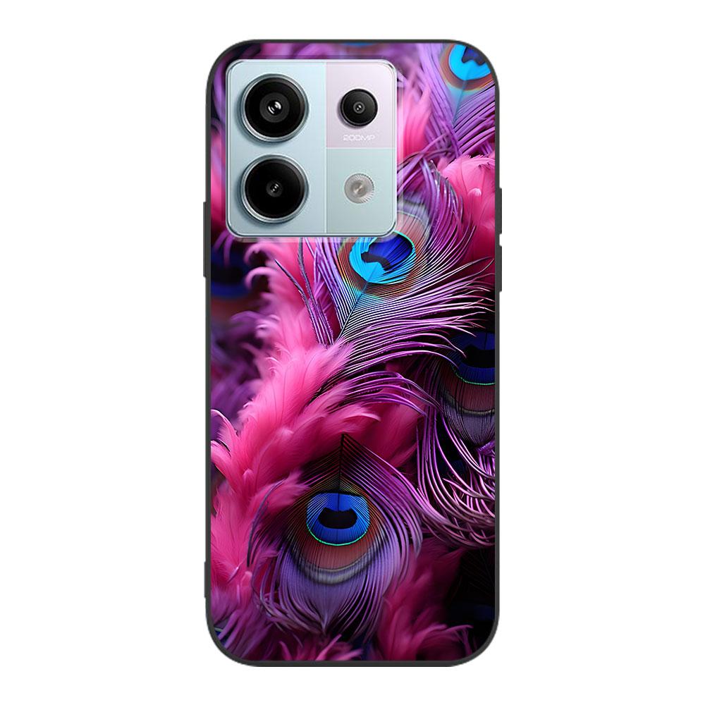 Peacock Feathers Case for Xiaomi Redmi Note 10 8 8T 9 10S 11S 11 7 12 12S 11E 13 Pro Plus Soft TPU Black Phone Cover