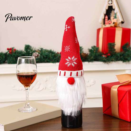 Xmas Elk Snowflake Striped Decor Christmas Gnome Wine Bottle Covers, Knitted Faceless Toppers, Santa Reindeer Holiday Table Dresser Elf Sleeves,