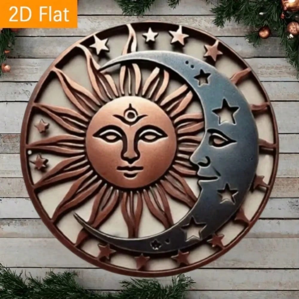 Metal Wall Art Sun Moon Stars 8x8 Inch Tin Sign for Garden Patio Outdoor Indoor Decor 20X20 разноцветный