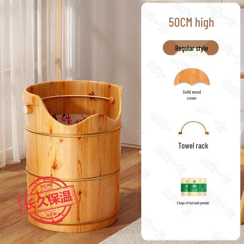 Wooden Deep Foot Bath Bucket with Steaming & Massage Features