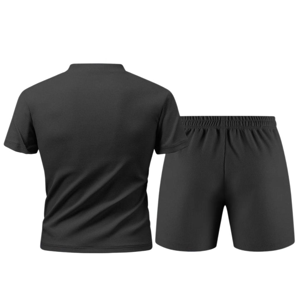 Men's Summer Sports T-shirt Set Zip-up Short-sleeved Shorts Two-piece Casual Pants