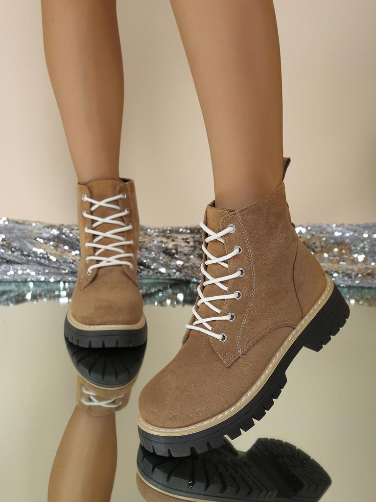 2026 Women's Autumn/Winter Lace-Up Suede Martin Boots - Thick-Soled, Chunky Heel, Comfortable & Versatile Short Boots.