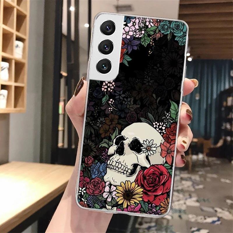 Floral Sugar Skull Flower Soft Phone Case For Samsung Galaxy S24 S23 S22 S25 Ultra S21 Plus S20 FE S10 + S24Ultra Pattern Capa S