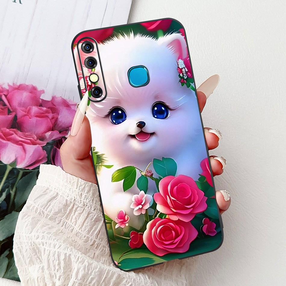 For Infinix Hot 8 Phone Case Hot 8 Lite Hot8 X650 X650C X650B X650D Elegant Floral Cat Pattern Black Silicone Soft TPU Cases