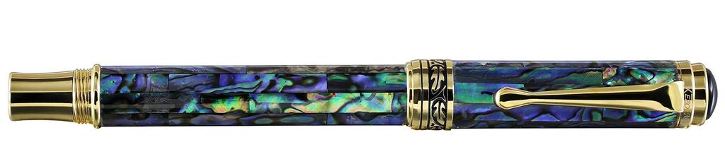 Xezo Maestro Fountain Medium Natural Abalone Shell 18K Gold Set of 2 Pens, Nib, Inlay, Plated, Handmade, Serialized,
