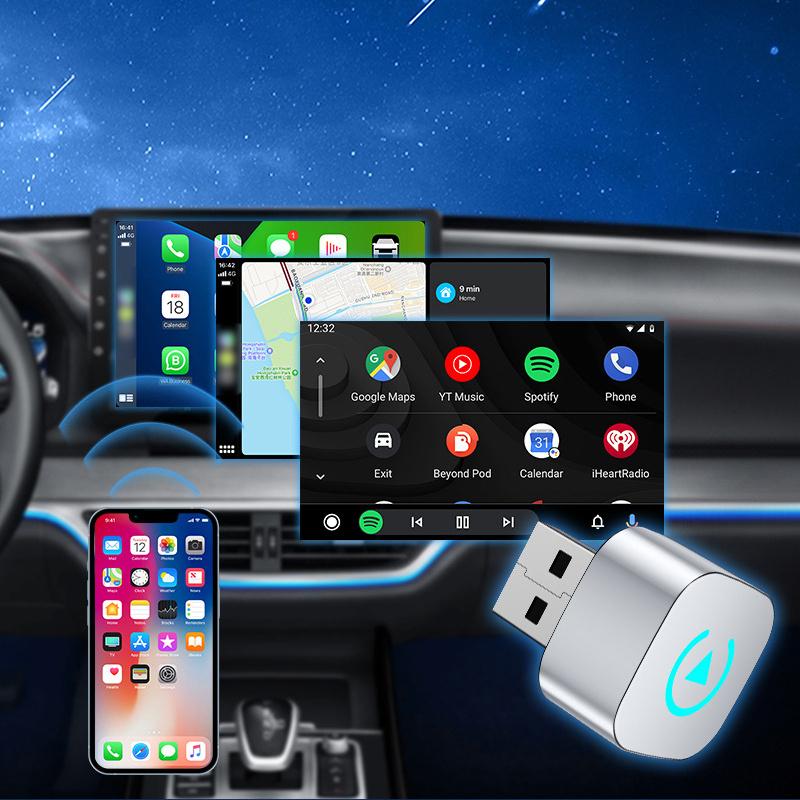 Wireless Carplay Adapter With Alarm Light For Iphone Android Auto 2In1 Wired To Wireless Ai Box Usb Connection For Truck Vehicle
