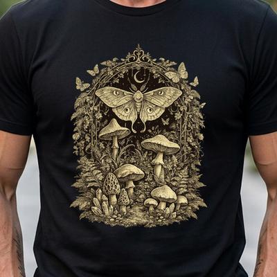 Fairycore Moth T-Shirt, Grunge Floral Top, Cottagecore Insect Graphic Tee, Nature Lover Gift for Girls and Women