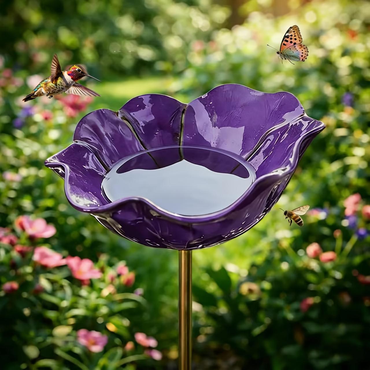 

Handcrafted Red Poppy Flower Bird Bath Garden Stake Decor Bird Water Feeder Outdoor Yard Art For Birds Garden Ornament Gift фіолетовий