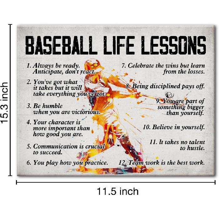 Hijie Baseball Poster Canvas Wall Art for Home Decor, Motivational Life Lessons Print Painting, Gifts for Men 12x15 Inch