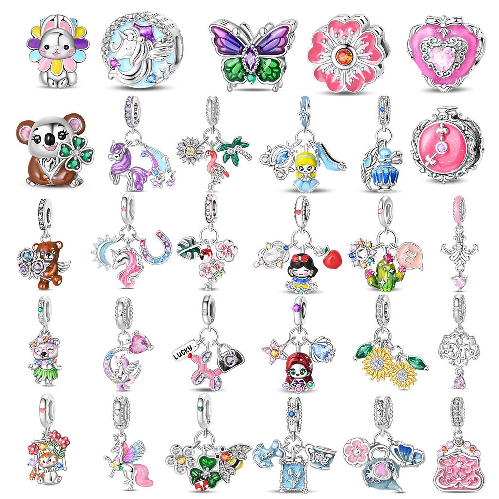 Copper Princess Koala Teddy Unicorn Flower Love Colorful Charms Beads Fitoriginal Bracelets Diy Day Women Jewelry Gift