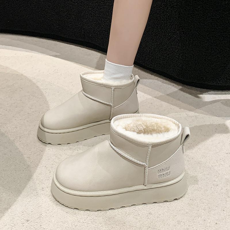 

Muffin thick-soled snow boots women s 2025 waterproof short tube heightening cotton shoes warm velvet bread shoes new in winter 36